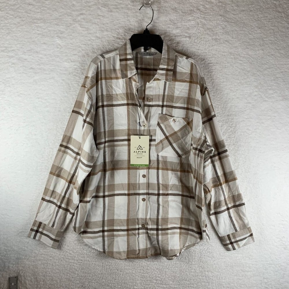 Alpine Design Flannel Shirt Women's‎ Small White Harvest Cotton Button-Up 7040